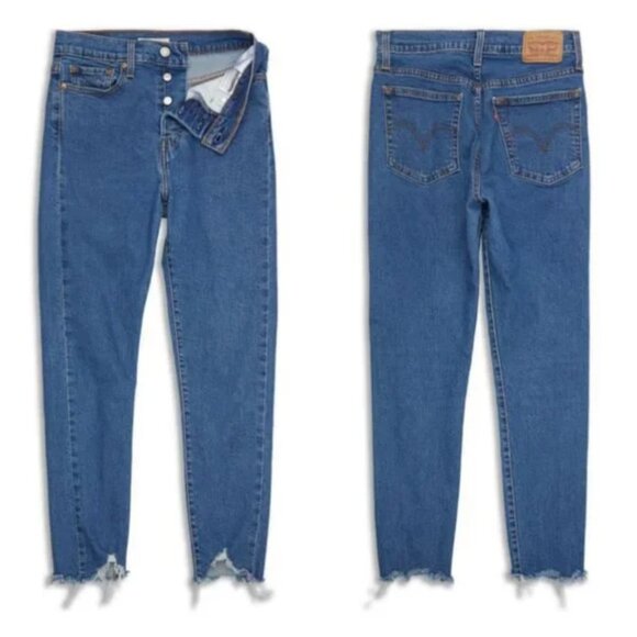 Levis Wedgie Skinny Size 16W Button Fly Raw Hem Denim Jeans Pacific Stonewash 16 - Picture 1 of 15